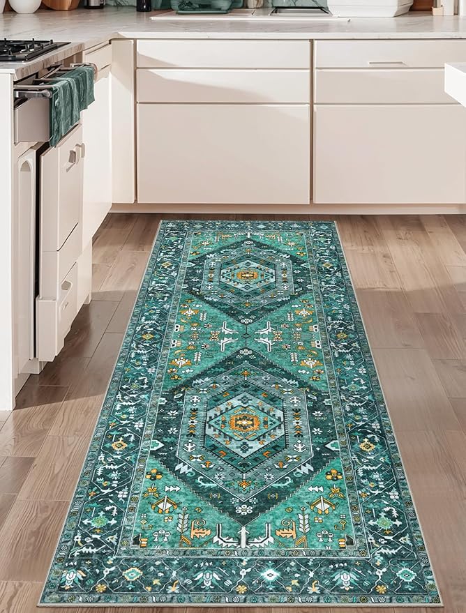 SERISSA Boho Washable Runner Rug, 2x6 Rug Runner Non-Slip Vintage Teal Hallway by SERISSAHomeDecorCollection