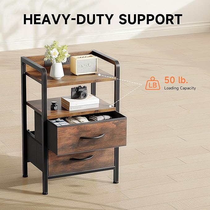 Night Stand Bedside Table Bedroom - Nightstand with Charging Station, Night S...