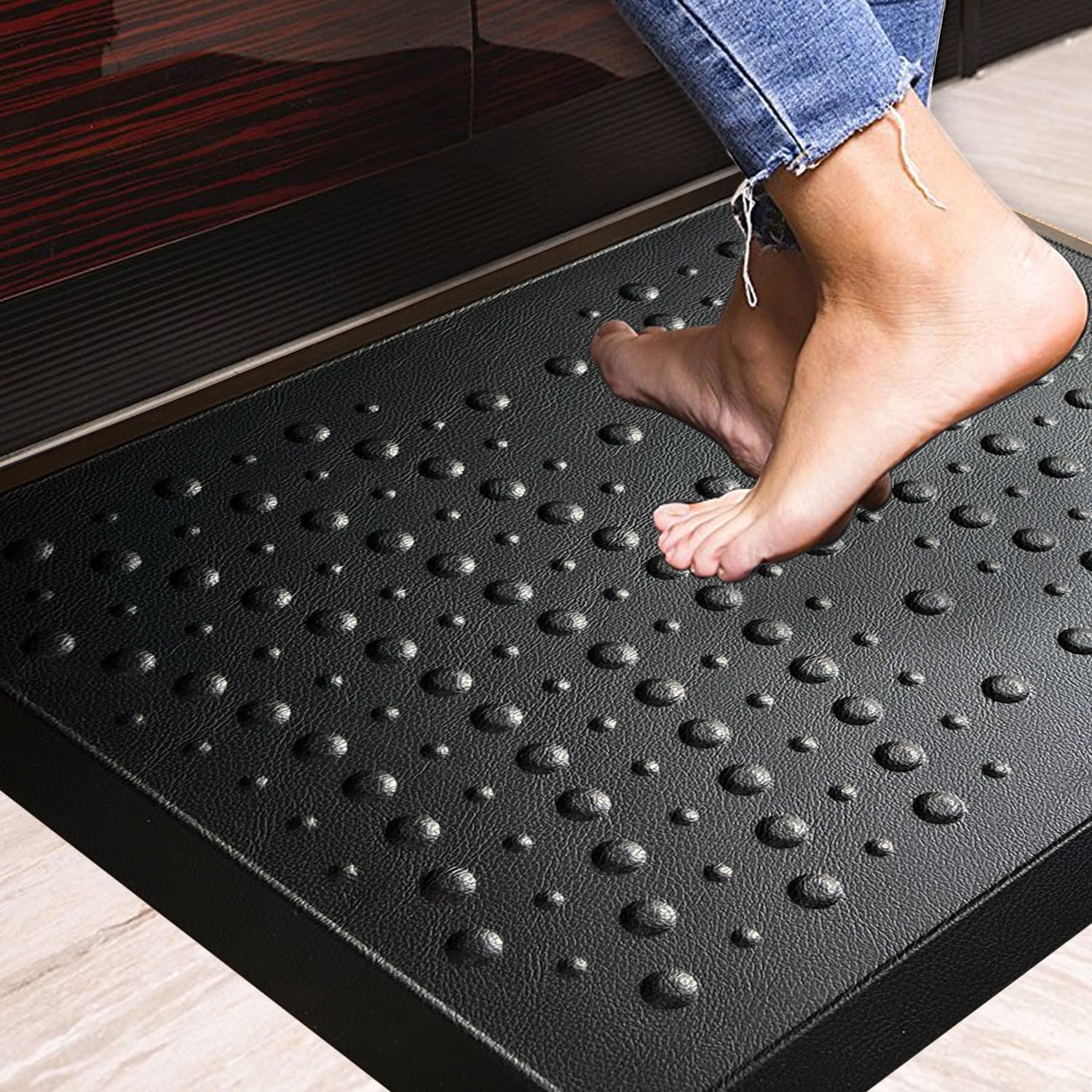 Extra Thick Anti Fatigue Kitchen Floor Mat 0.8 inch Comfort Standing Mat, Office Standing Desk Mat, Kitchen Rug, Massage Points Comfort Mat, 140D PU Foam (Black, 17'' x 22'')