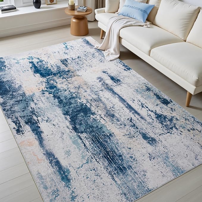 Toneed Abstract Area Rug Modern Washable Rug Soft Non Slip Rug Low Pile - Image 2