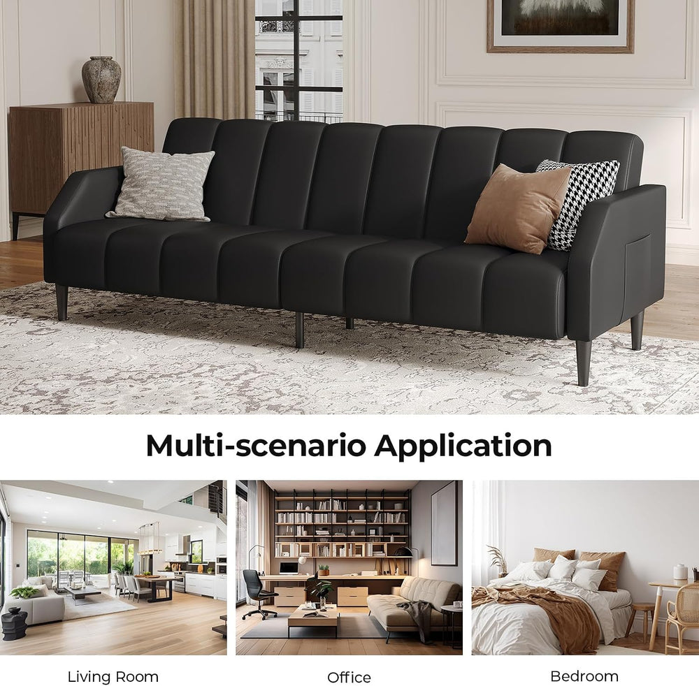 Fadware Faux Leather Couch, Convertible Futon Sofa Bed with Adjustable Backre...
