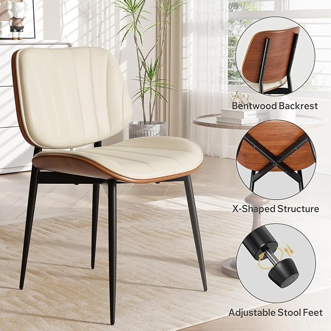 Dining Chair, Mid Century Modern Dining Room Chairs, Upholstered Faux Leather...