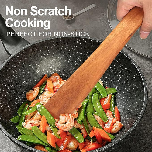 2 Pcs Teak Wood Spatula Set Non Toxic Cooking Utensils Spurtle Kitchen Tools - Image 2