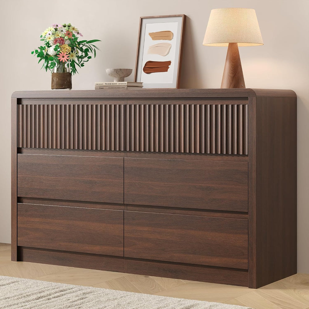 Fluted 6 Drawer Dresser for Bedroom, 50” Wide Dresser & Chest of Drawers ...