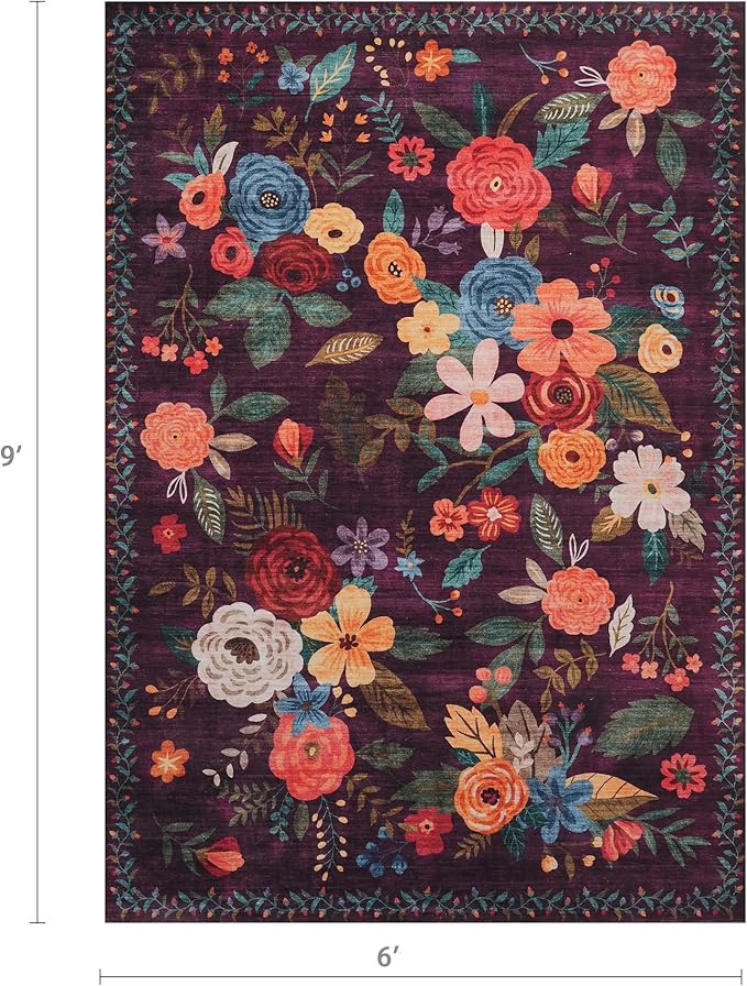 Floral Washable 6x9 Area Rugs, Soft Bedroom Rug - Image 2