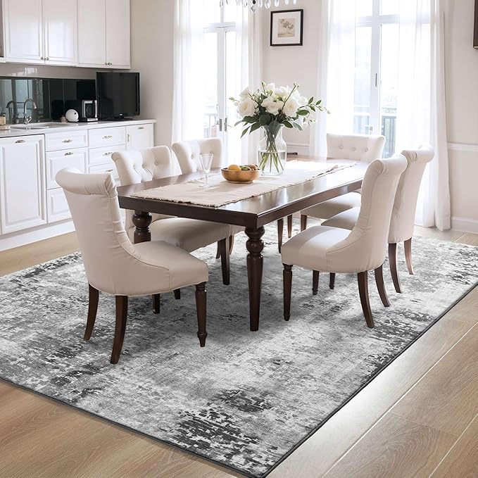 Living Room Rug 5x7 Gray Area Rug Machine Washable Boho Rug Non Slip Abstract - Image 4