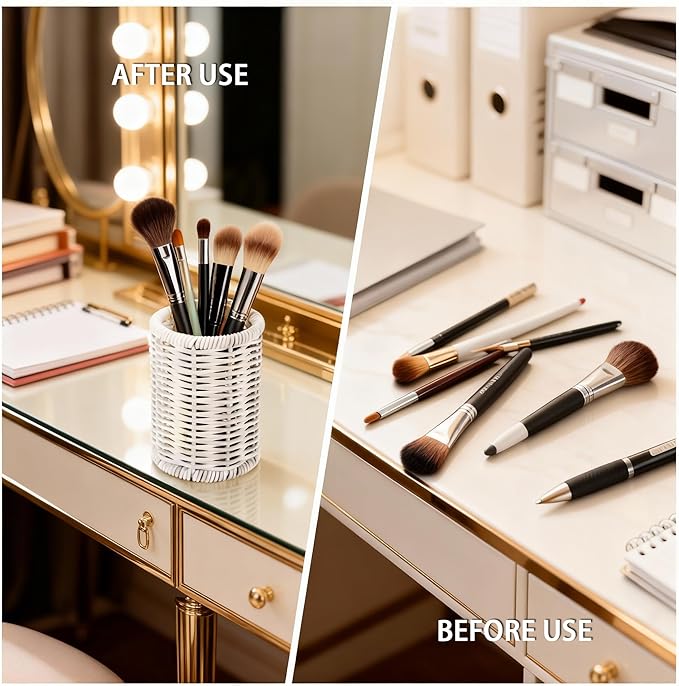 Rattan Jars, Rattan Desk Organizer, Bathroom Essentials Accessories Decor - Image 4