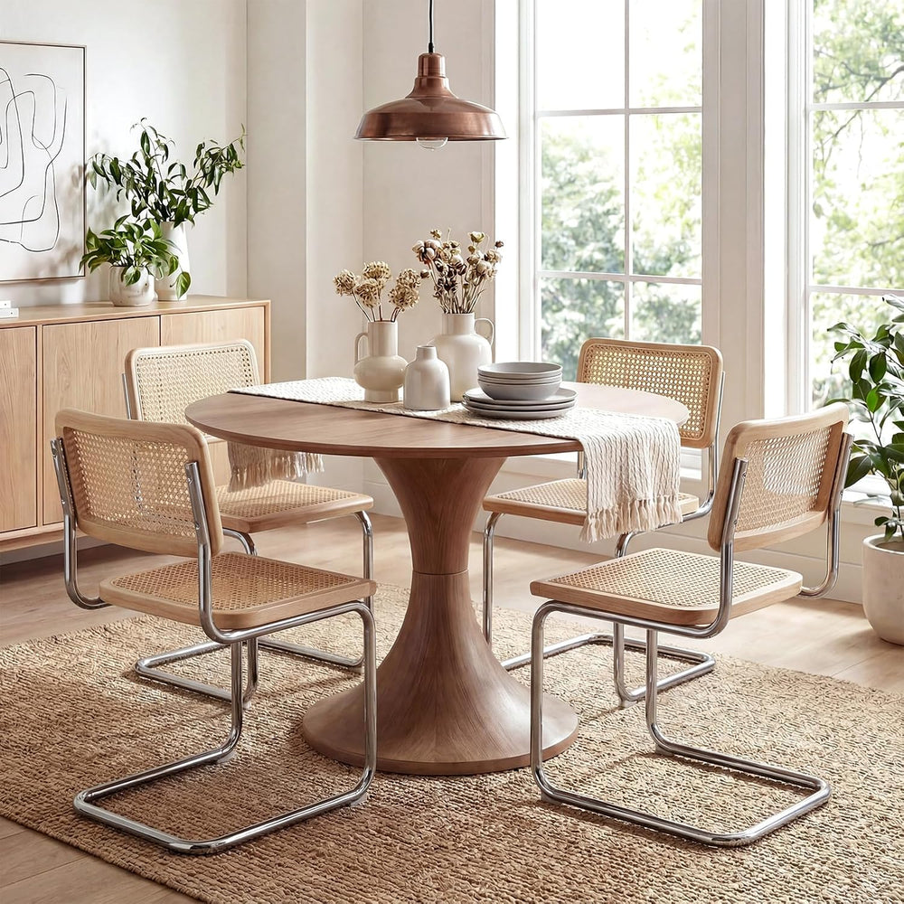 Rattan Cantilever Dining Chairs Set of 2, Boho Modern Dining Chairs with Ratt...