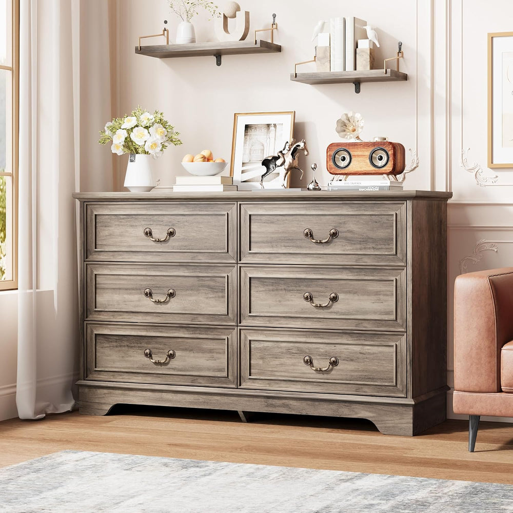Garvee 6 Drawer Dresser for Bedroom - 47" Wide Double Chest of Drawers, ...
