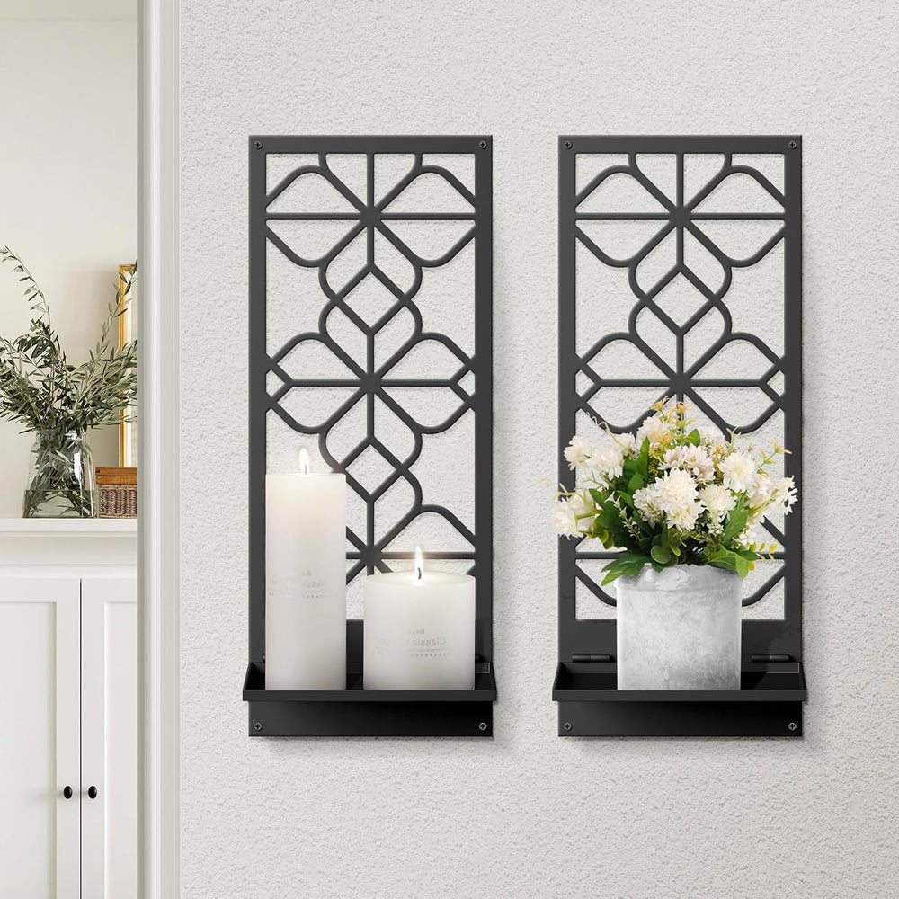 Wall Candle Holder Set of 2, Black Metal Wall Art