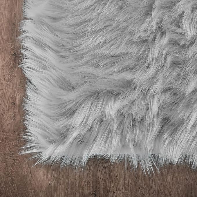 Latepis Runners 2x6 Grey Fur Faux Sheepskin Rug Washable Gray Area Rug Fluffy - Image 5
