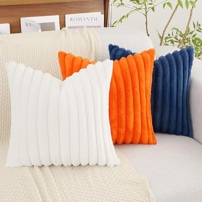 decorUhome Summer Cozy Faux Fur Throw Pillow Covers 24x24 Set of 2 Decorative - Image 8