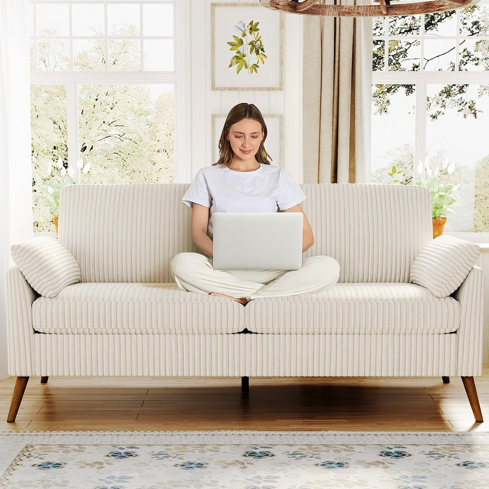 Loveseat Sofa, 67" Small Couch, White Corduroy Love Seat Couches
