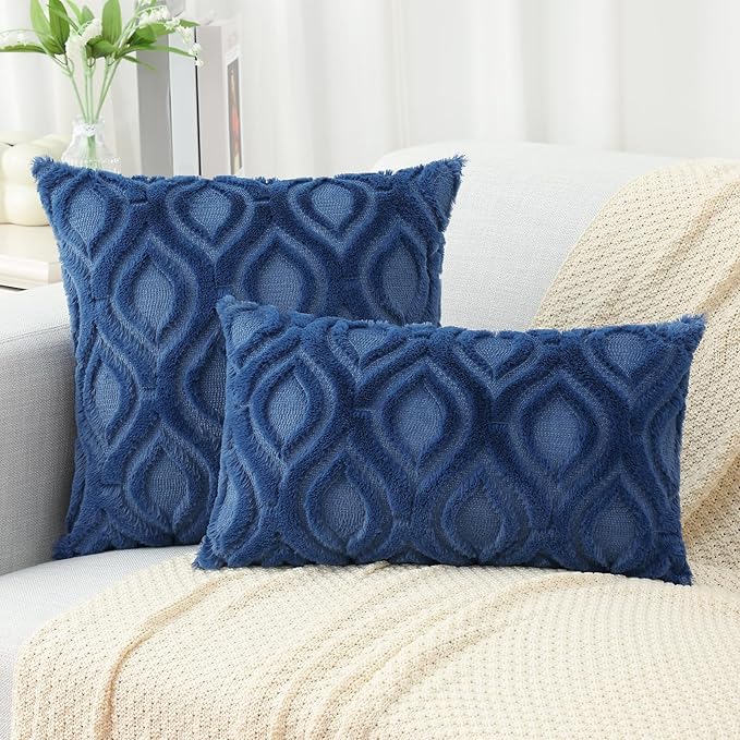 decorUhome Throw Pillow Covers 24x24 Inch Set of 2, Soft Plush Faux Wool Dark - Image 6