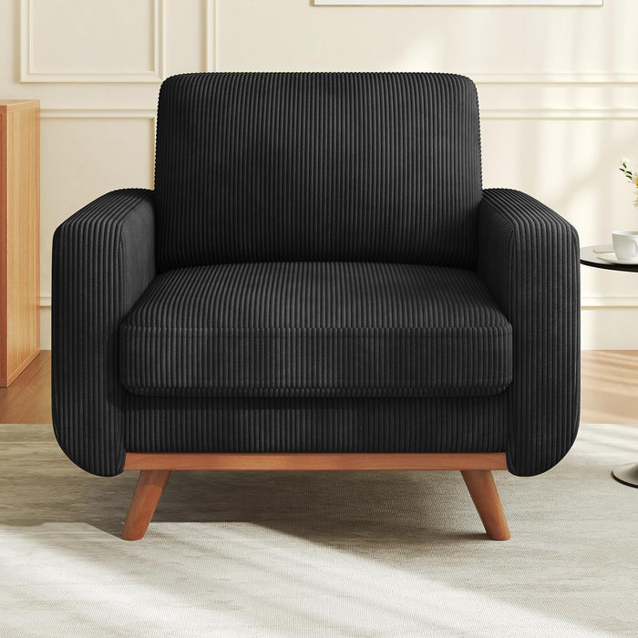 Vesgantti 38.5" Accent Chair Black, Comfy Corduroy Single Sofa Seat with Spring Cushion, Upholstered Armchair with Deep Seat, Reading Chair for Adults, Modern Sofa for Living Room, Bedroom