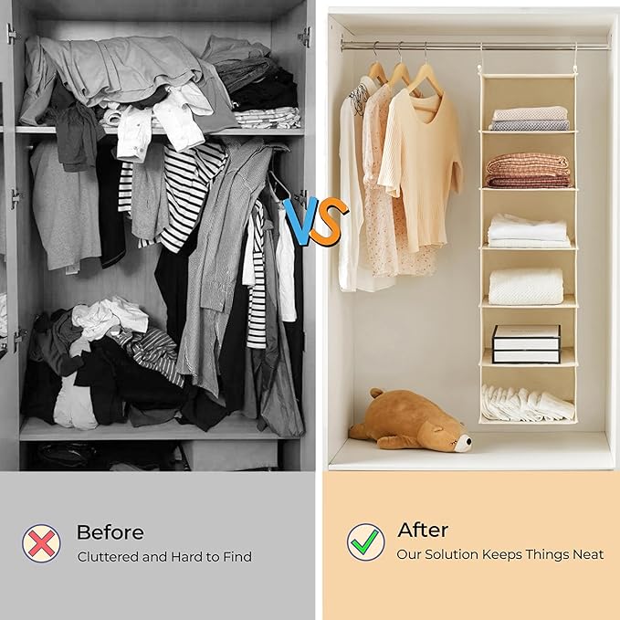 MAX Houser 6 Tier Shelf Hanging Closet Organizer, Cloth Hanging Shelf - Image 8