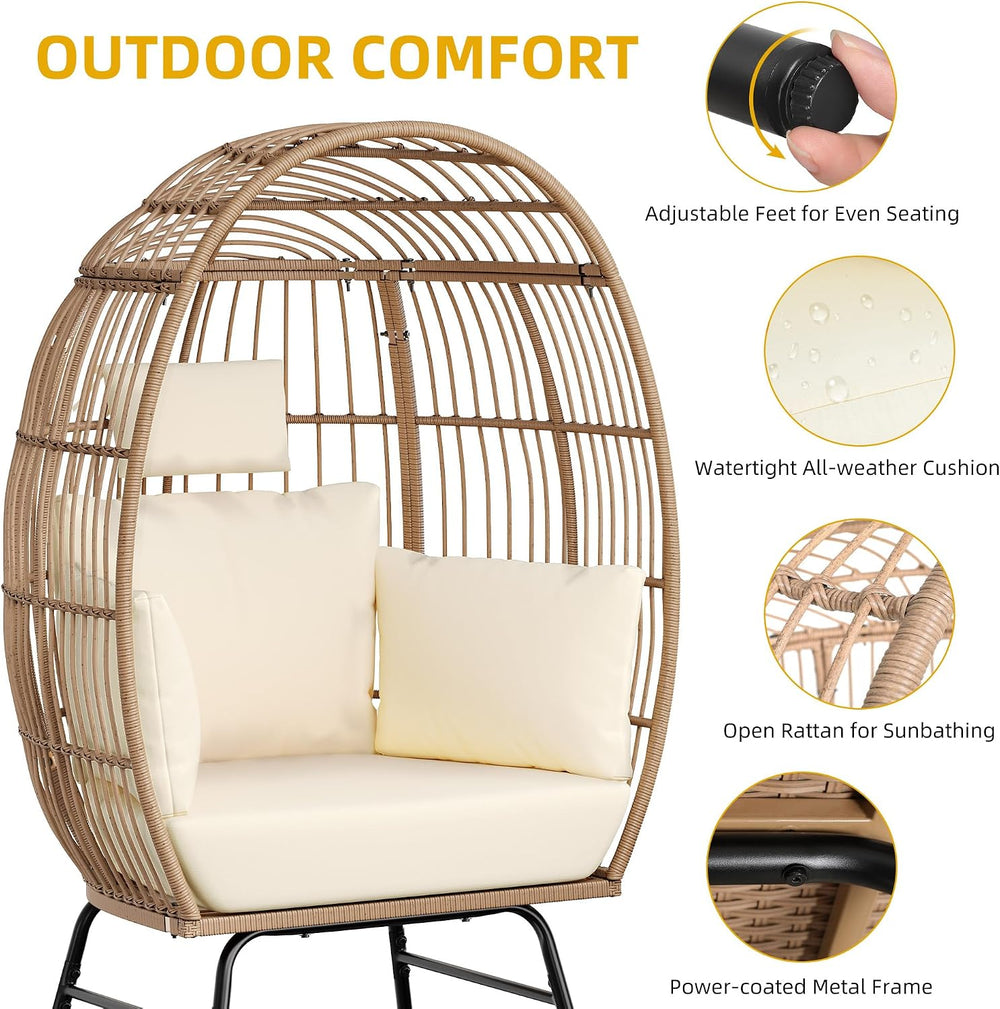 YITAHOME Accent Living Room Egg Chair w/ 2-in-1 Ottoman, Wicker Oversized Bas...