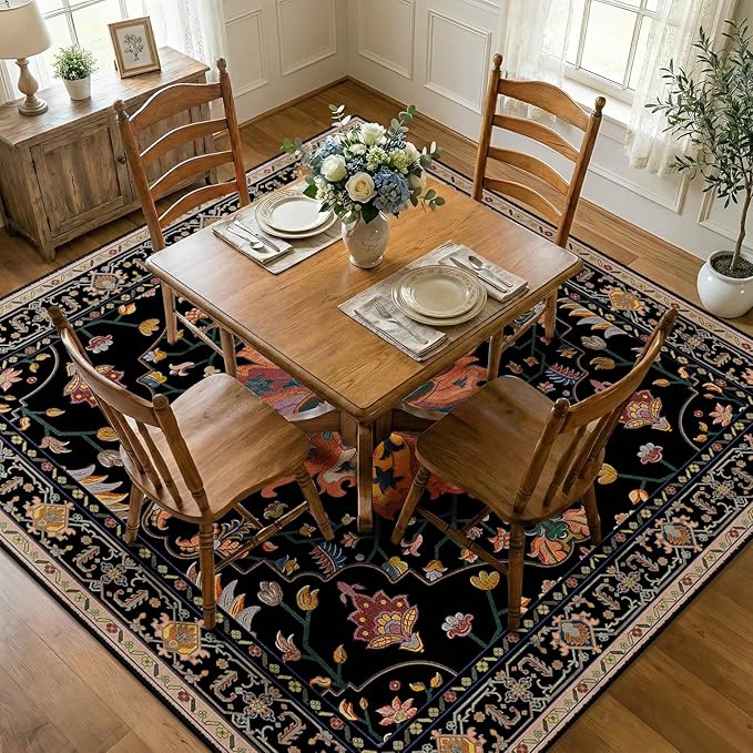 RELEANY Area Rugs Square 8ft Washable Non-Slip, Floral Vintage Distress Print - Image 2