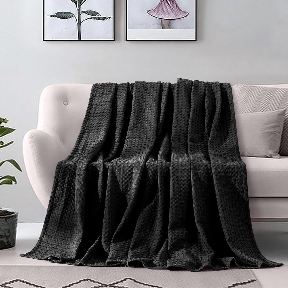 Elegant Comfort Premium 100% Cotton Waffle Blanket - Lightweight Breathable W...