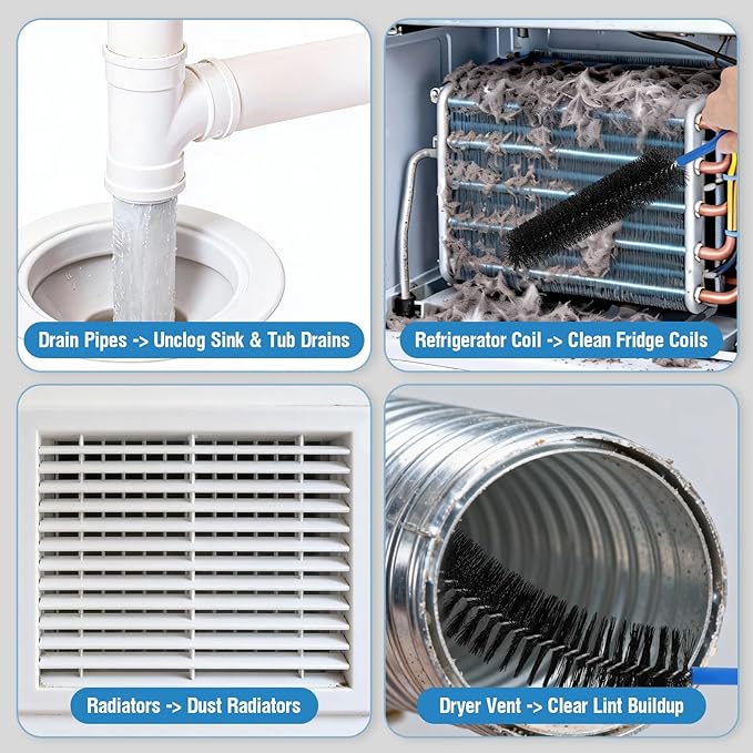 3PCS Drain Brush Set with Refrigerator Coil Cleaning Brush, Bathroom Drains & - Image 6