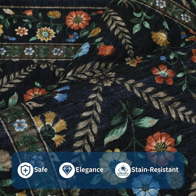GarveeHome Grey Floral Rug 4x6 Rug Machine Washable Area Rug - Image 4
