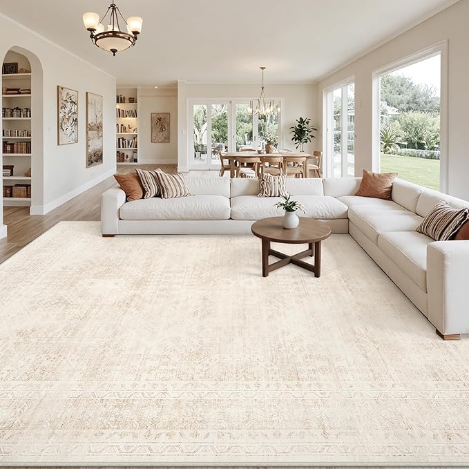 8x10 Area Rugs for Living Room: Vintage Boho Neutral Washable Rug Indoor Soft - Image 8