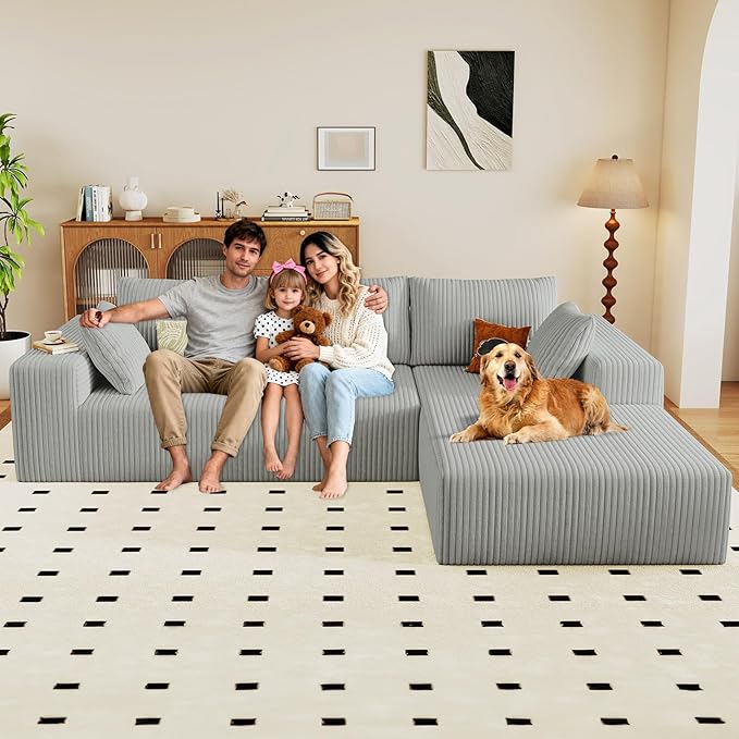 96" Modular Sectional Couch, Boneless L Shaped Cloud Sofa with Chaise Lo...