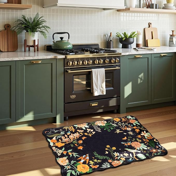 Rugflix Scalloped Floral Rug for Entryway, 2x3 Washable Non-Slip Kitchen Area - Image 3