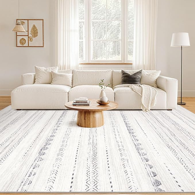 Nakagishi 9x13 Area Rugs Living Room: Washable Boho Large Neutral Soft - Image 4
