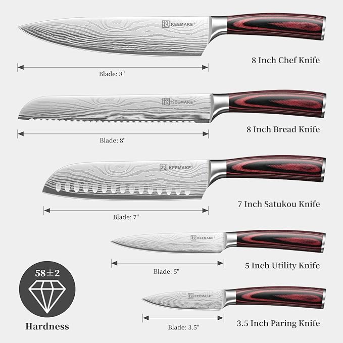 KEEMAKE Knife Set 5 Pieces, Professional Kitchen Knife Set, High Carbon