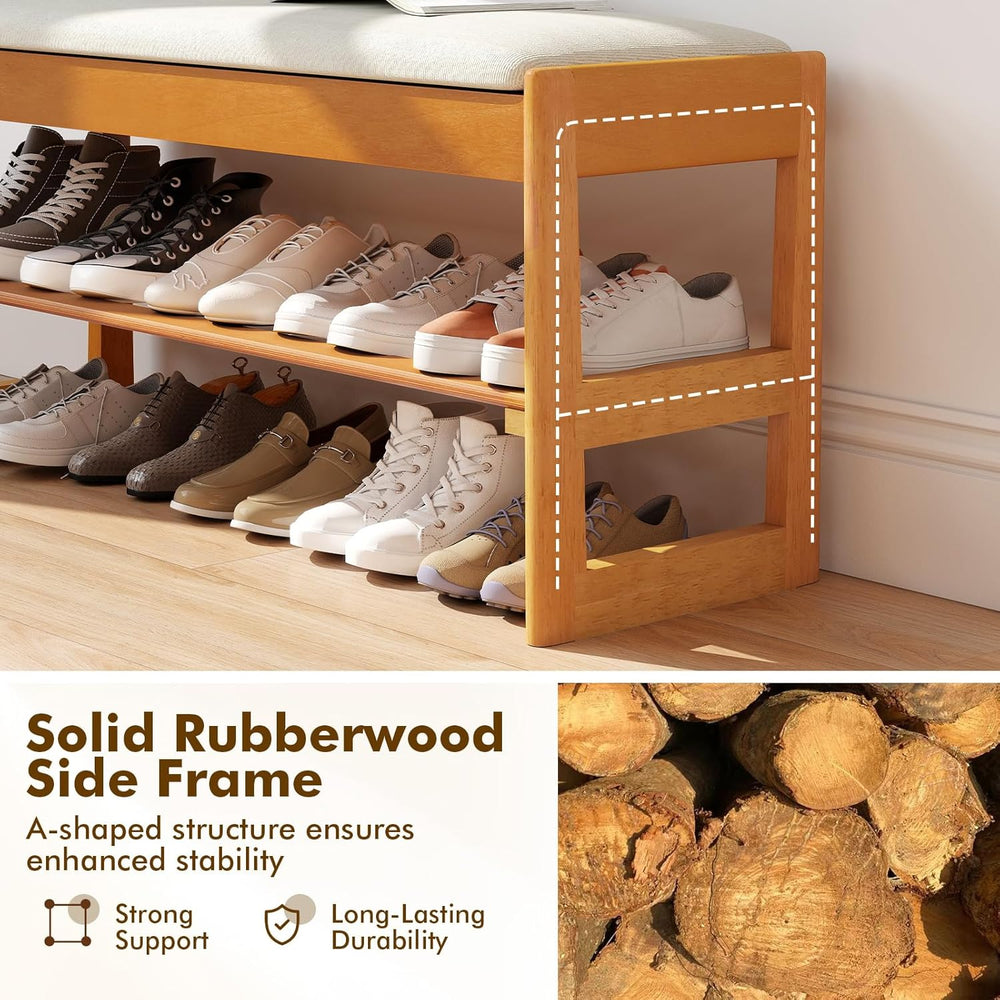 Giantex Shoe Rack Bench with Storage, Rubberwood Entryway Bench with Linen Se...