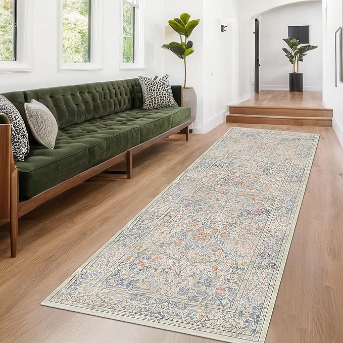 Hazo Haus Beige Blue Washable 2'6"x10' Wide Hallway Runners, Kitchen Runner Rug - Image 6