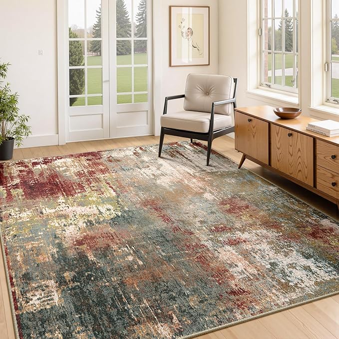 Washable Area Rugs 4'x5' Non-Slip Modern Abstract Soft by RELEANY