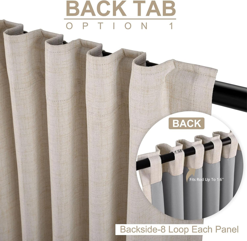 Linen Textured Total Blackout Sliding Door Curtains 96 Inches Long, Cream