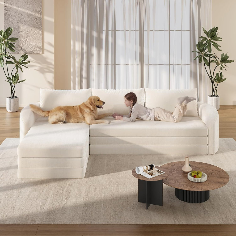 Vesgantti 6 in 1 Convertible Folding Sofa Bed, Futon Sectional Couch, Beige