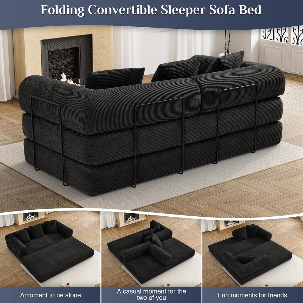 DAMAIFROM Convertible Sleeper Sofa Bed Floor Boneless Couch, Black