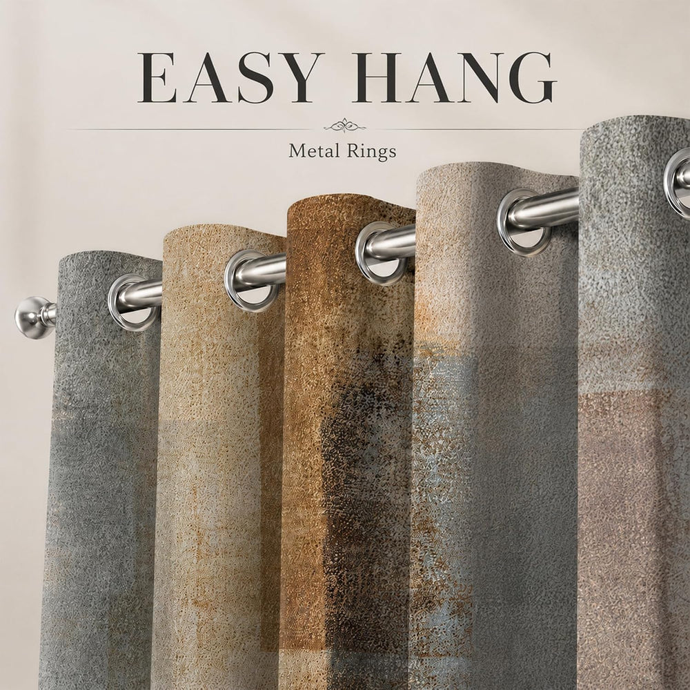 Moonslim Brown Gray Blackout Curtains, Grey Rustic Abstract Rustic Farmhouse ...