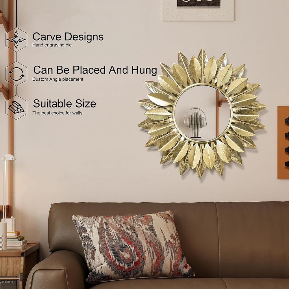 24" Gold Sunburst Decorative Wall Mirror – Handmade Flower Design
