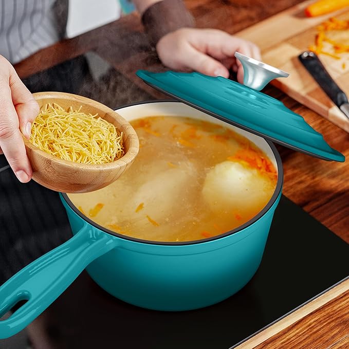 3 Quart Sauce Pan with Lid, Leonyo Enameled Cast Iron Sauce Pot, Large Cast - Image 6