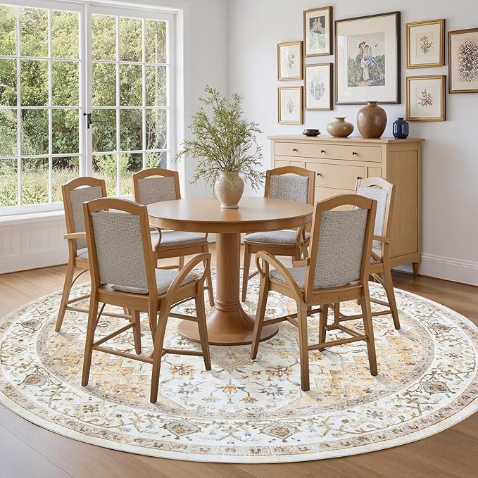 AMADA HOMEFURNISHING Round 8ft Area Rugs, Low-Profile Washable Rug - Image 2