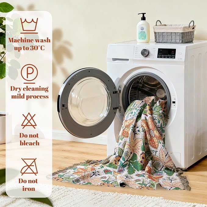 MSGKV Boho Throw Blanket for Couch Chair 100% Cotton Embroidery Floral Blanket - Image 8