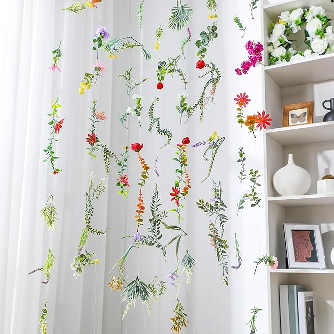XunYee 6 Pcs 35.4 ft Flower Garlands Hanging Wildflower Backdrop Decoration Artificial Floral Garlands Fake Flower Vines Faux Silk Wildflower Decor for Halloween Fall Wedding Garden Wall Arch(Spring)