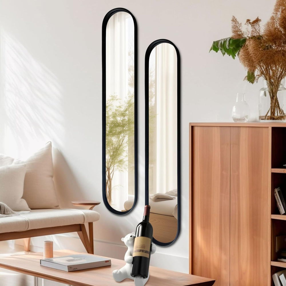 Black Full Length Oval Mirror, 2-Pack Narrow Capsule Long Mirrors with Metal ...