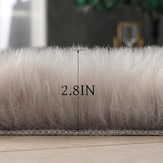 linmopm Faux Fur Rug Sheepskin Shag Fluffy Fuzzy Grey 2x3 ft Small Rugs - Image 3