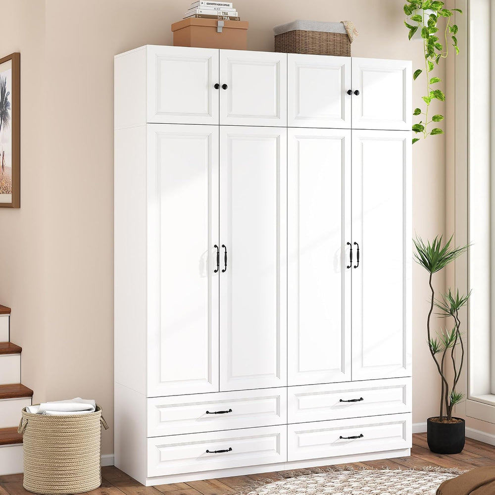 White Armoire Wardrobe Closet with 4 Drawers, 88" Tall x 63" Wide