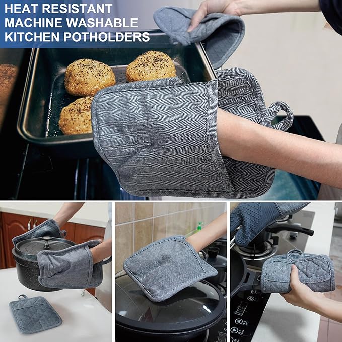 Pot Holders Yarn-Dyed Set of 3 Non Slip Silicone Kitchen Lines Heat Resistant - Image 6