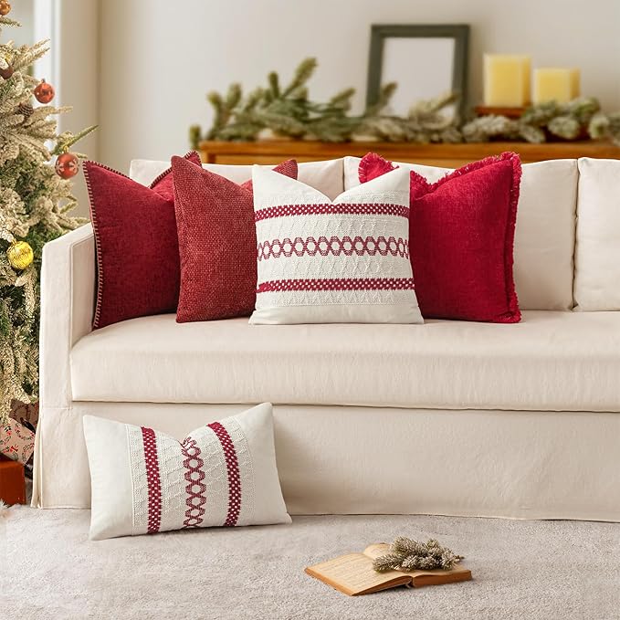MIULEE Pack of 2 Christmas Pillow Covers 12x20 Inch Red Farmhouse Decorative - Image 4