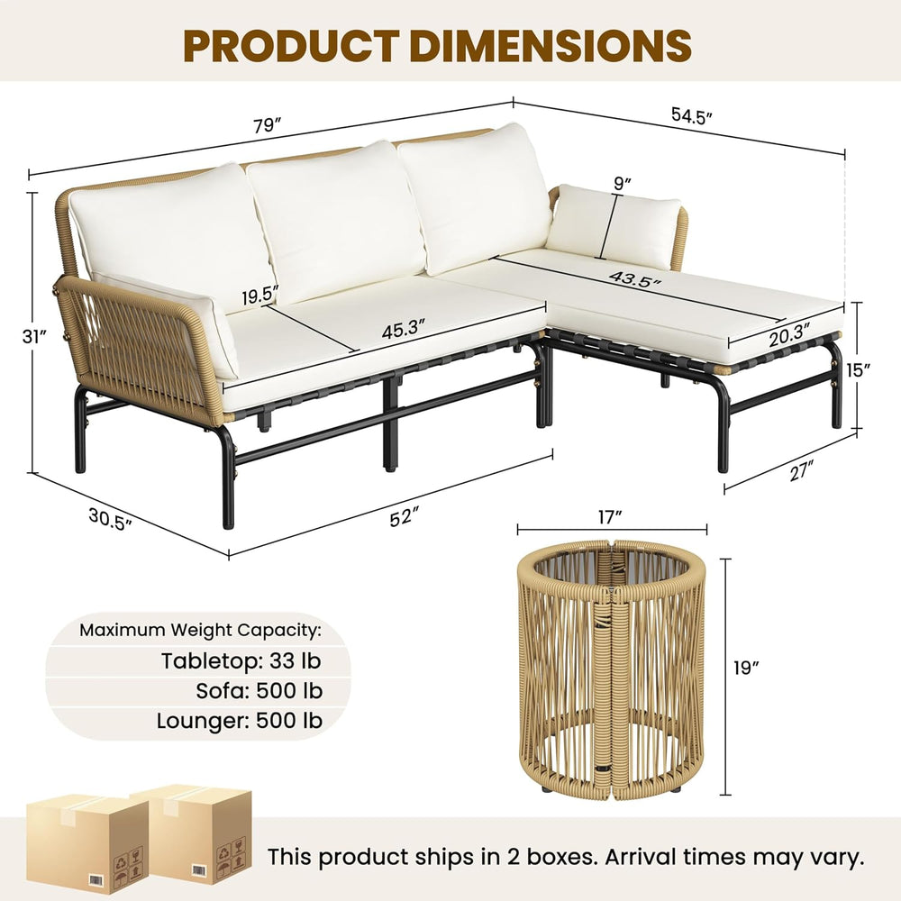 Yaheetech 3 Pieces L-Shaped Conversation Set, Outdoor Patio Furniture Set