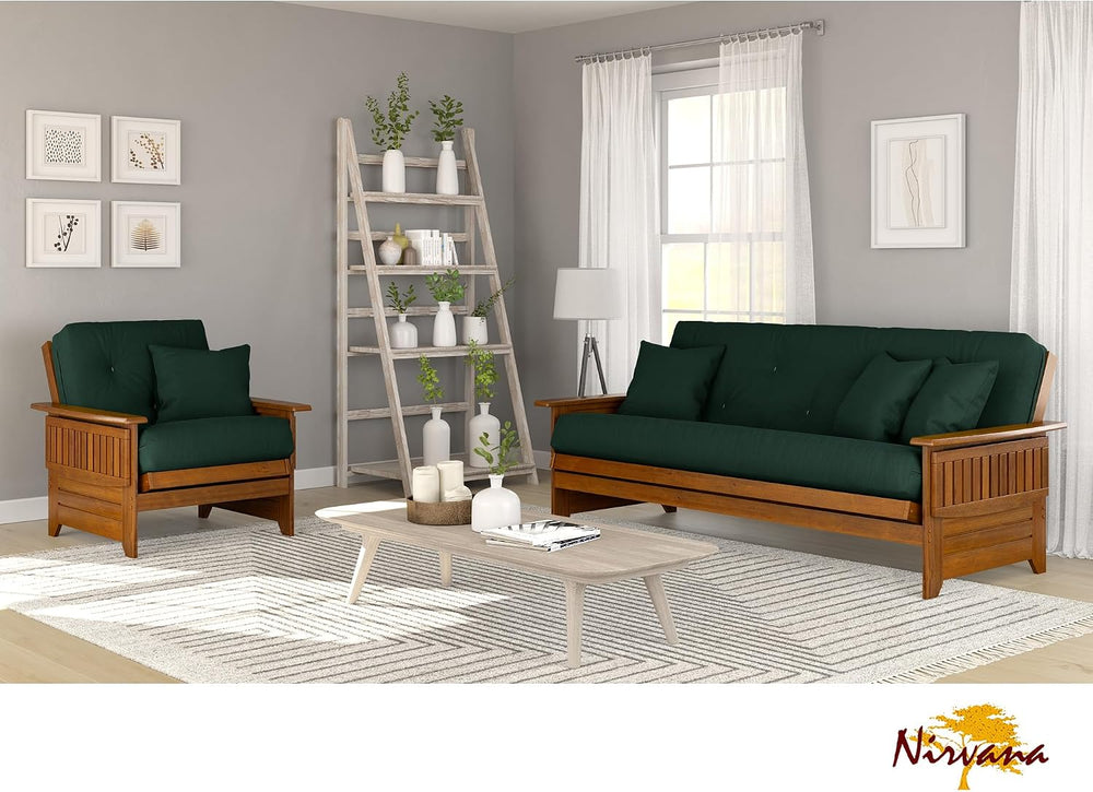 Brentwood Tray Arm Futon Sofabed Set - Full Frame, 8" Hunter Green Mattr...