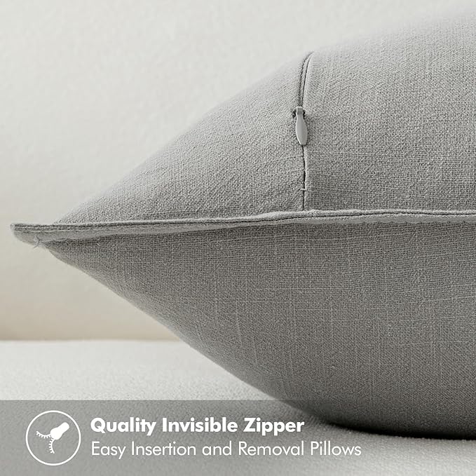 MIULEE Decorative Linen Pillow Covers 20x20 Inch Light Gray ​Boho Farmhouse​ - Image 3